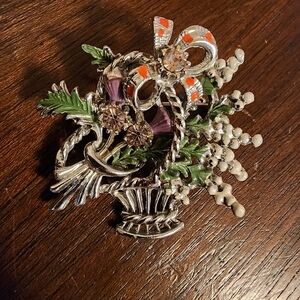 Vintage Scottish Celtic Silver enamel lucky heather thistle bouquet basket bow